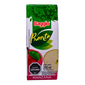 Jugo Baggio Pronto 200ml Manzana en cajita individual libre de gluten. Bebida frutal ideal para la merienda.