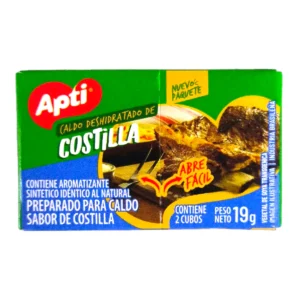Caja de Caldos APTI 2 Cubos sabor Costilla, ideal para sazonar guisados, carnes y sopas.