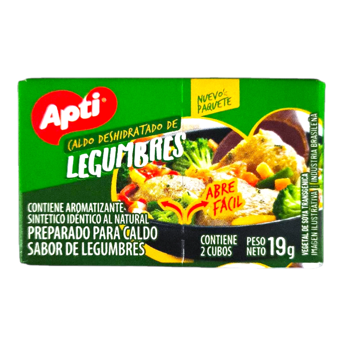 Caja de Caldos APTI 2 Cubos sabor Legumbres, ideal para sazonar guisos y guisados de granos.
