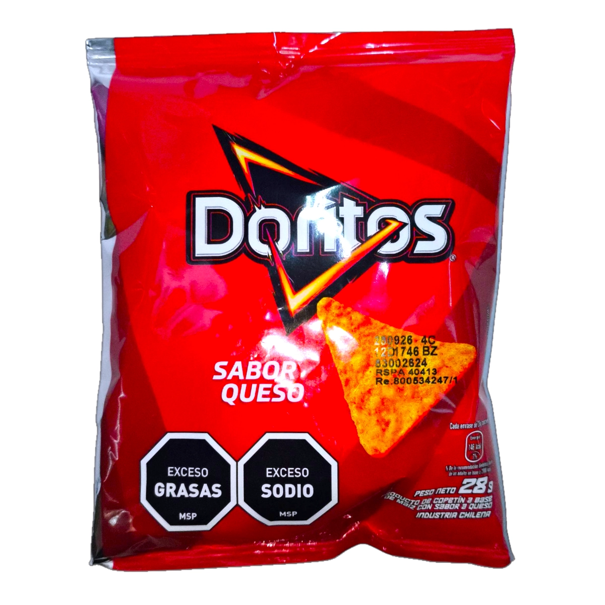 Paquete de Snack Doritos Queso 28g, ideal para una colación salada rápida.