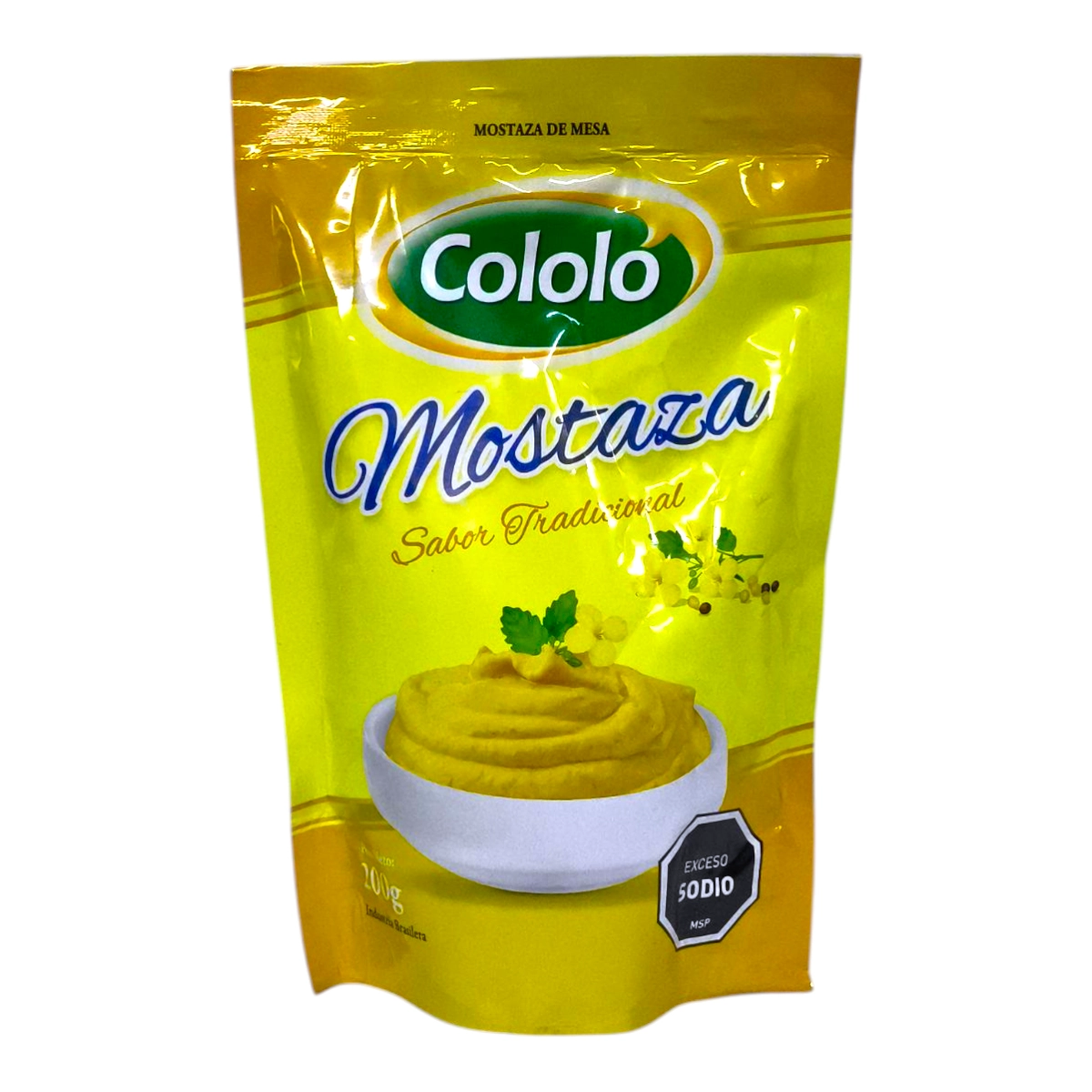Envase doypack de Mostaza Cololo 200g, aderezo especiado suave.