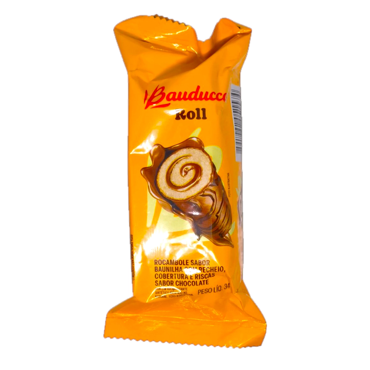 Paquete de Roll BAUDUCCO 34g Chocolate. Mini rocambole de vainilla con relleno y cobertura de chocolate ideal para la merienda.