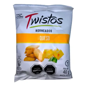 Paquete de Snack Twistos 40g Queso, tostaditas horneadas sabor queso.