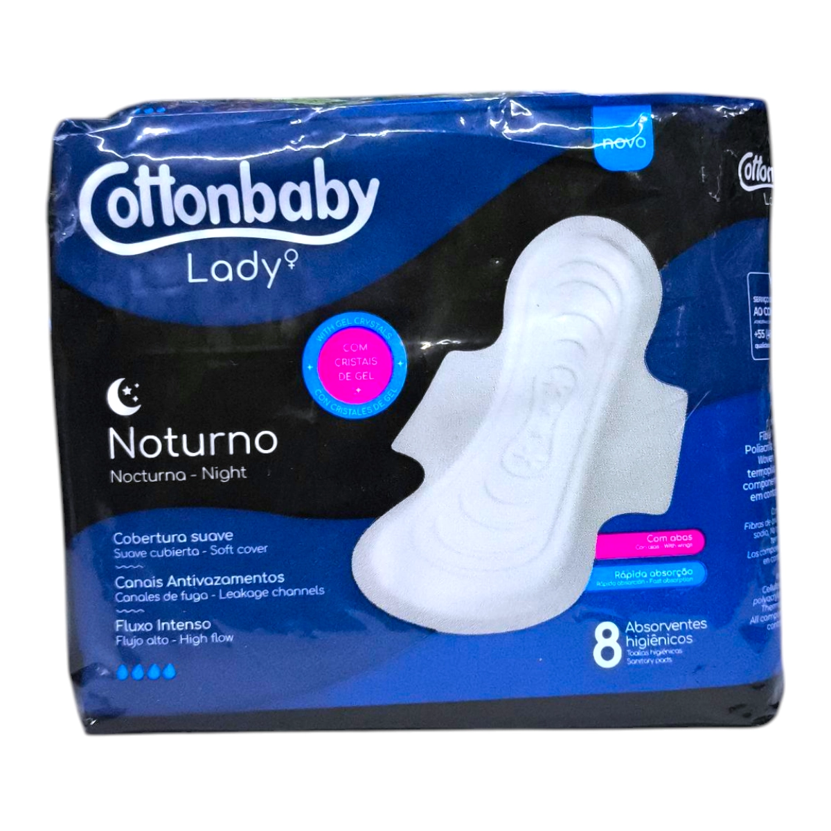 Paquete de Toallas Femeninas COTTONBABY Nocturno de 8 unidades con alas.