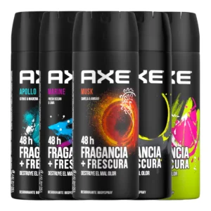 Pack de desodorantes Axe Aerosol 150ml fragancias Apollo, Marine y Musk. Protección 48h y frescura duradera para hombres en Uruguay.