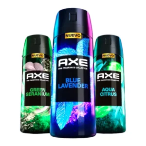 Desodorantes AXE Aerosol Premium 150mL Blue Lavender, Green Geranium y Aqua Citrus, colección Fine Fragrance para hombre.