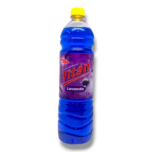 Botella de Limpiador Antibacterial TITÁN 900ml Lavanda. Líquido azul desinfectante de alto rendimiento ideal para perfumar y limpiar el hogar.