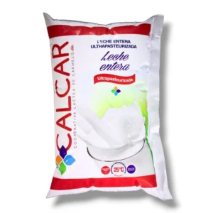 leche Calcar 1 litro entera ultrapas pasteurizada bolsa roja blanca