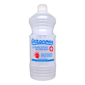 Botella de Alcohol COTTONMAX 1L Etílico Rectificado con graduación al 95%, ideal para limpieza de vidrios y superficies en Salto.