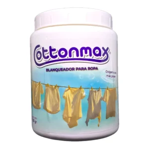 Envase tipo tarro de Blanqueador para Ropa COTTONMAX de 750g, con tecnología de oxígeno activo.
