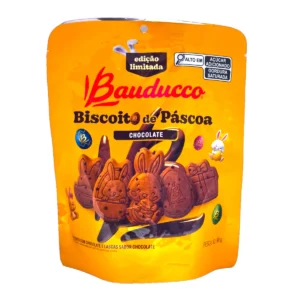 Pack de Galletas de Pascua Bauducco sabor chocolate 90g, edición limitada con formas de conejo y huevos de pascua, disponible en Salto Uruguay.