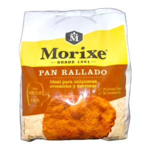 Paquete de Pan Rallado MORIXE 500g para milanesas crocantes, sin conservantes y 0% grasas trans, disponible en Salto.