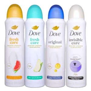 Cuatro variedades de desodorante Dove Aerosol 150ml: Fresh Care (Pomelo y Pera), Original e Invisible Care. Protección de 72 horas con sérum pró-ceramidas.