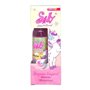 Envase de colonia algabo sally 125ml. Fragancia corporal infantil en spray ideal para perfumar a las nenas todos los días.