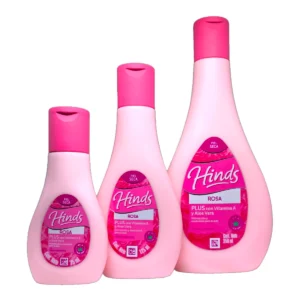 Línea completa de cremas corporales Hinds Rosa Plus para piel seca. Disponibles en presentaciones de 75ml, 125ml y 250ml.
