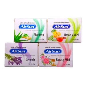 Jabón de tocador Airsun 90g. Pastillas de jabón en variedades Lavanda, Rosas y Miel, Limón y Miel, y Aloe Vera para el cuidado de la piel.