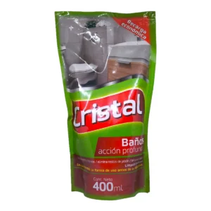 Recarga Cristal baños 400ml. Repuesto económico de limpiador para baños que elimina fácilmente el sarro y los restos de jabón.