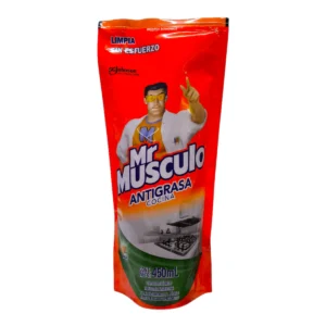 Recarga Mr Músculo antigrasa 450ml. Desengrasante potente en sachet que elimina la grasa y suciedad más difícil de la cocina.