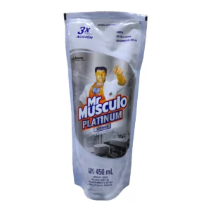 Recarga Mr Músculo vidrios 450ml. Limpiavidrios en sachet que elimina marcas y deja un brillo sin vetas.