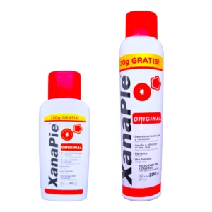 Talquera Xanapie original polvo desodorante para pies. Absorbe la humedad y previene el mal olor todo el día.