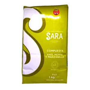 Paquete de Yerba Mate Compuesta Sara de 1kg con anís, menta y manzanilla. Producto sin T.A.C.C.