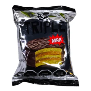 Paquete de Alfajor KIOSCO Triple Max 67g. Alfajor triple con cobertura sabor chocolate y capas de delicioso relleno.