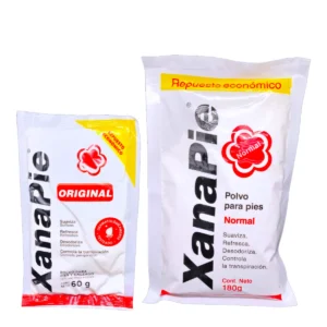 Dos bolsas de Repuesto XANAPIE Original y Normal. Polvos para pies y calzado que suavizan, refrescan, desodorizan y controlan la transpiración.