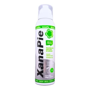 Envase de desodorante seco Xanapie Fresh de 155 mililitros. Aerosol para pies con acción refrescante y antibacterial.