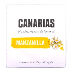 Caja de Té CANARIAS 10 Saquitos Manzanilla. Infusión natural ideal para relajarse y disfrutar de un momento de calma y bienestar.