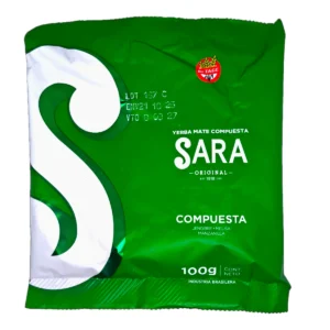 Paquete de Yerba SARA 100g Jengibre, Melisa y Manzanilla. Yerba mate compuesta y sin gluten, ideal para unos mates suaves y muy digestivos.