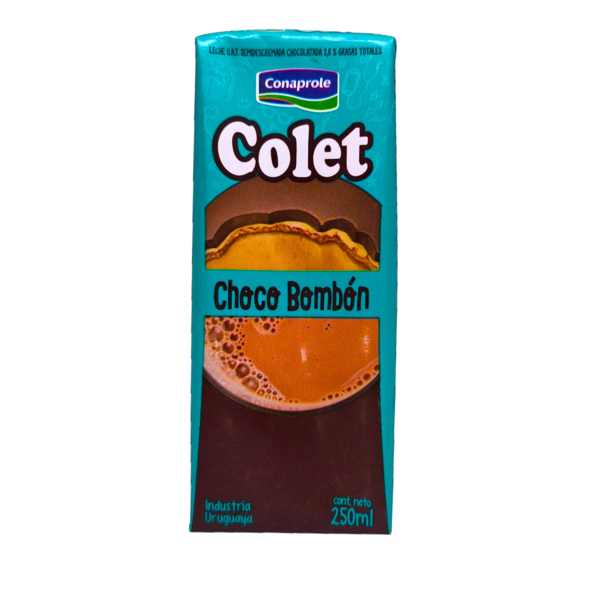 Envase de Colet 250mL Choco Bombon color celeste.