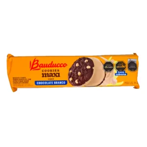 Paquete de Cookies Maxi BAUDUCCO 96g con Chocolate Blanco. Galletitas con gotas de chocolate y base cubierta.