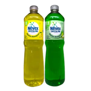 Botellas de 750mL de Detergente NEVEX Cristalino en variedades Limón y Té Verde y Pera.