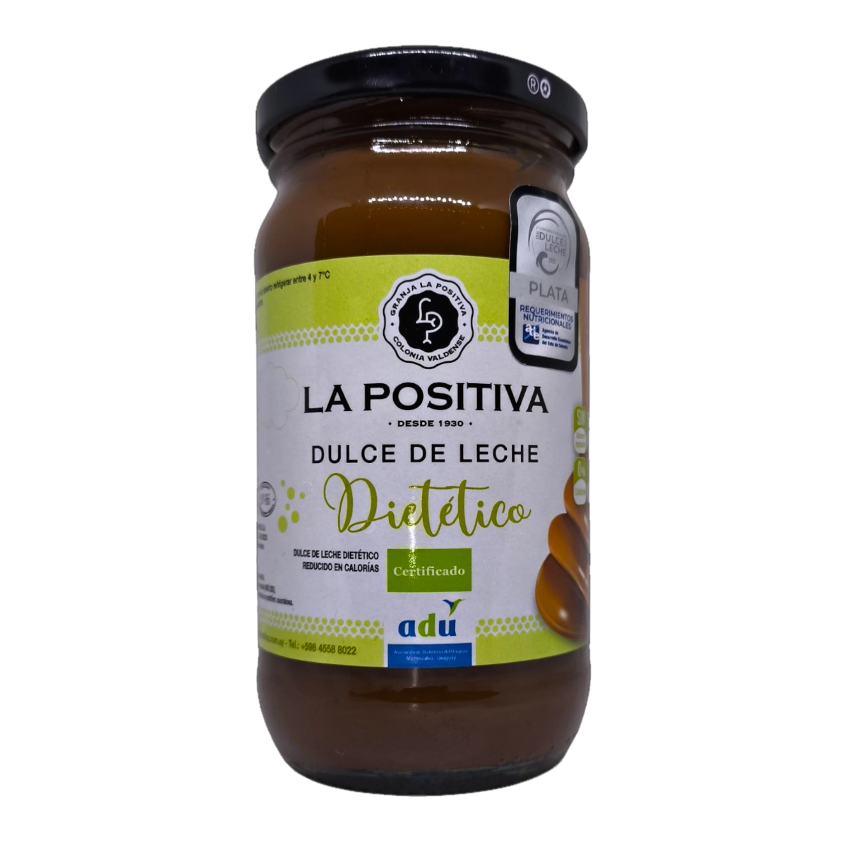 Frasco de Dulce de Leche LA POSITIVA Dietético de 420g certificado por ADU.