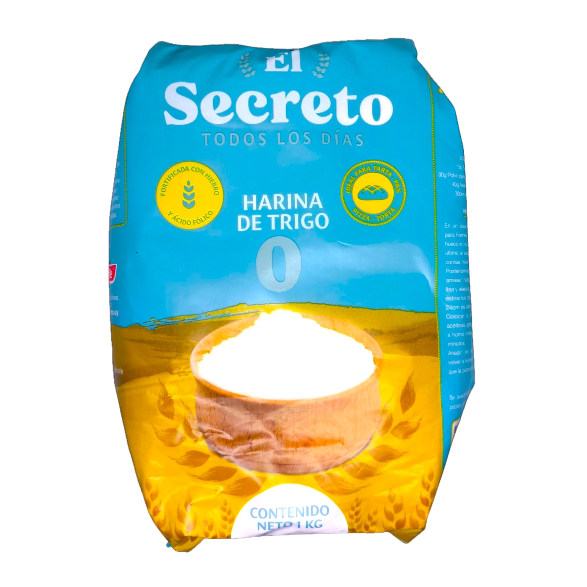 Harina de trigo 0 El Secreto de 1 kg, fortificada con hierro y ácido fólico