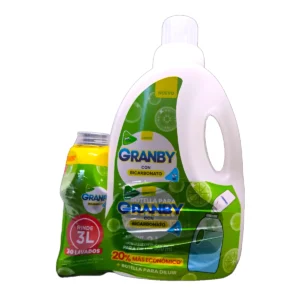 Pack de Jabón Líquido GRANBY 500mL Bicarbonato Limón para diluir, incluye botella vacía de 3 litros.