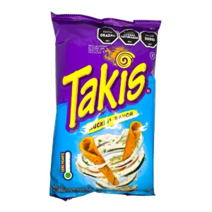 Paquete de 190g de Snack TAKIS Buckin Ranch, tortillas de maíz enrolladas con sabor a crema y especias, cero picante.