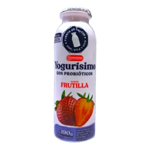 Botella de YOGURISIMO 190g Frutilla, yogur bebible cremoso y nutritivo.