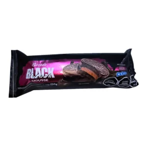 Tubo transparente con bocaditos de alfajor Black sabor Mousse.