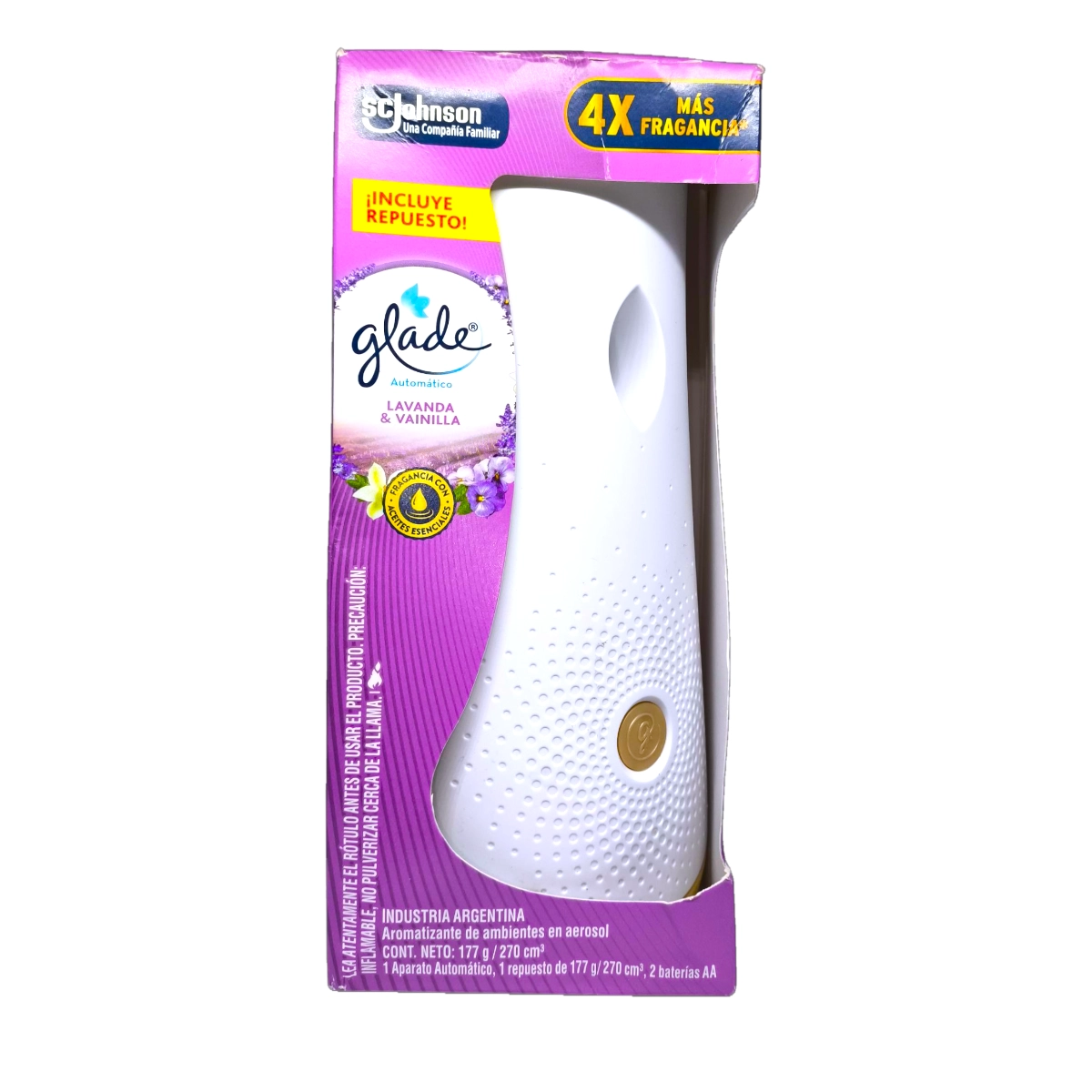 Glade Automático Lavanda & Vainilla, incluye aparato, repuesto de 177 g y 2 pilas AA