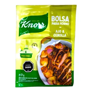 Empaque de sazonador Knorr Bolsa para Horno sabor Ajo y Cebolla, disponible en Súper Práctico Salto.