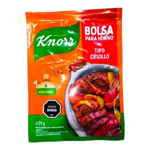 Empaque de sazonador Bolsa Para Horno Knorr Tipo Criollo, ideal para carnes.
