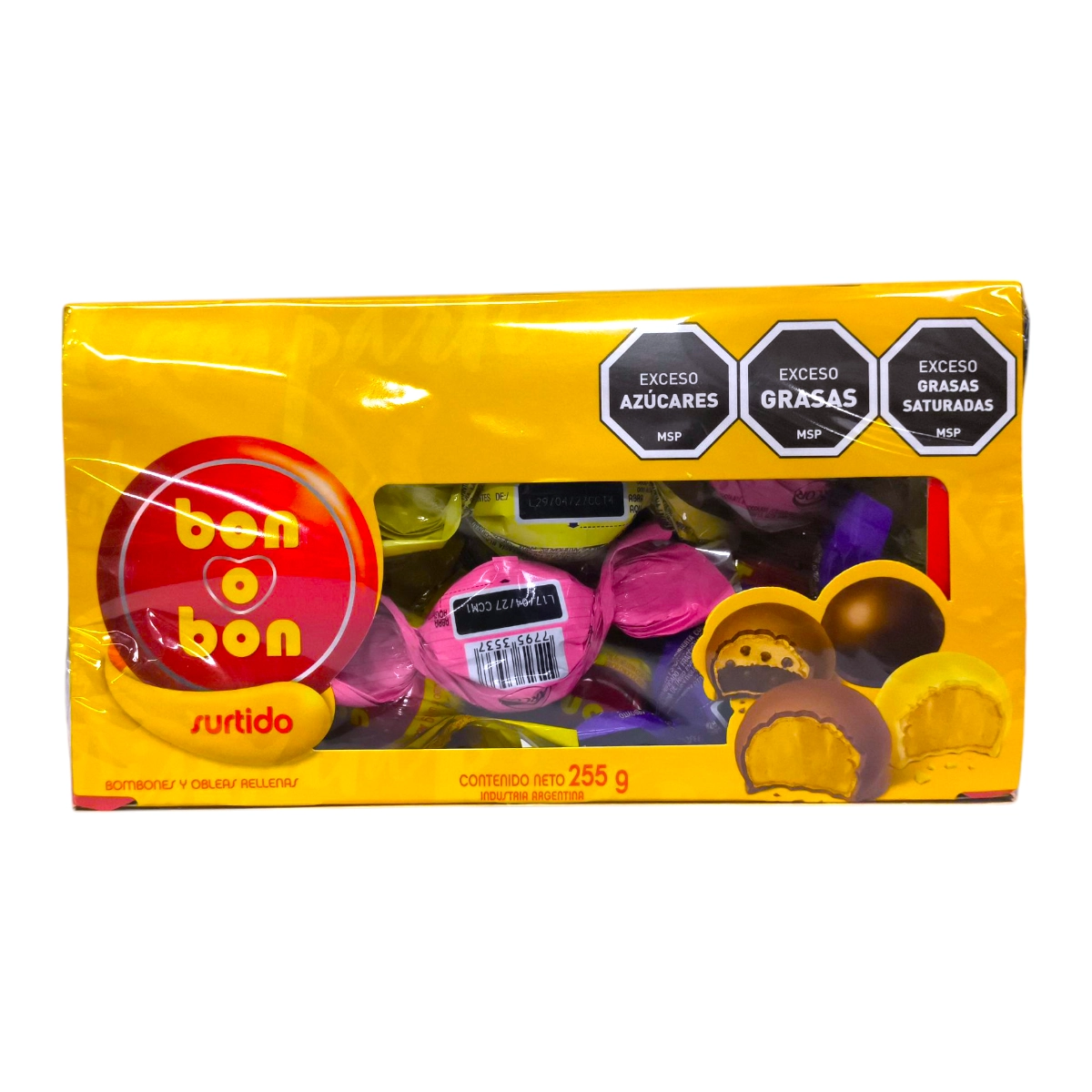 Caja bombonera ARCOR BON O BON 255g surtido con 17 bombones de sabores variados.