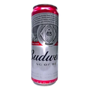 Lata de Cerveza Budweiser de 710ml fría, disponible en supermercado Súper Práctico Salto.