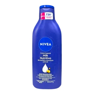Envase de Crema Corporal NIVEA 100mL Milk Nutritiva con Aceite de Almendras.