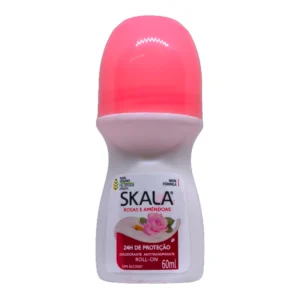 Envase de desodorante roll-on SKALA de 60mL con extracto de rosas.
