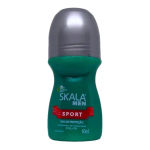 Envase de desodorante roll-on SKALA Sport de 60mL con diseño en tonos azules.