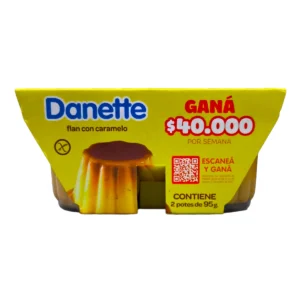 Pack de Flan DANETTE 2U. Caramelo, postre lácteo con salsa de caramelo.