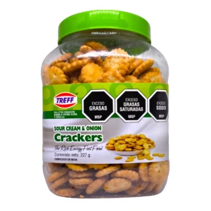 Paquete de Galletas Mini Crackers TREFF sabor Crema Agria y Cebolla de 227g.