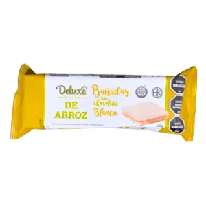 Paquete de Galletas de Arroz Bañadas DELUXE sabor Chocolate Blanco de 115g, disponible en Súper Práctico Salto.
